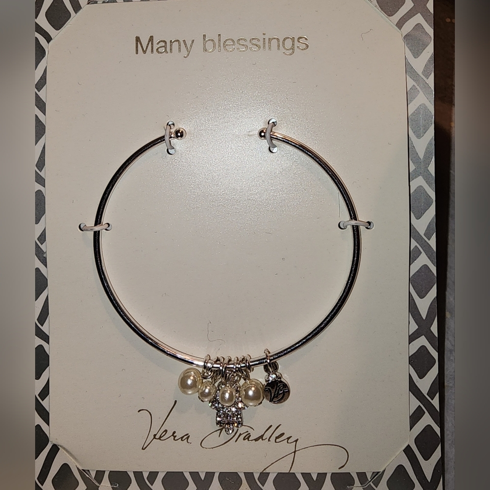 VERA BRADLEY SILVERTONE OPEN BANGLE BRACELET WITH CHARMS NWOT